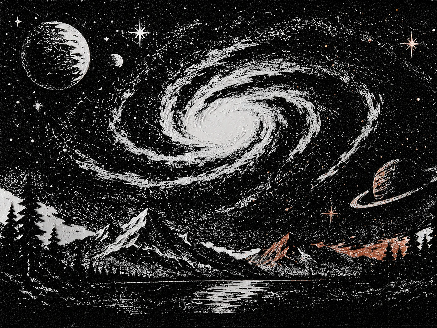 Galaxy woodblock filament wall art