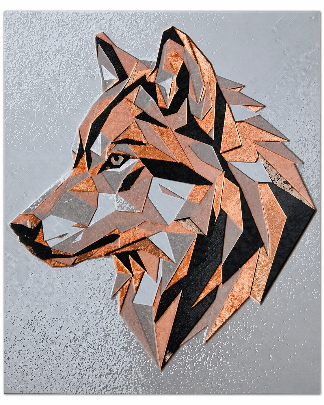 Low-poly wolf filament painting detail showing layered texture